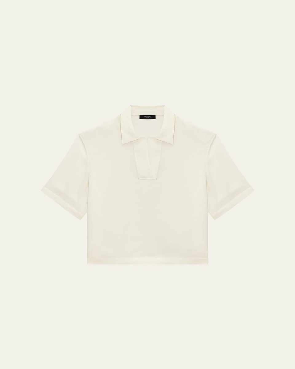Short-Sleeve Silk Polo Top